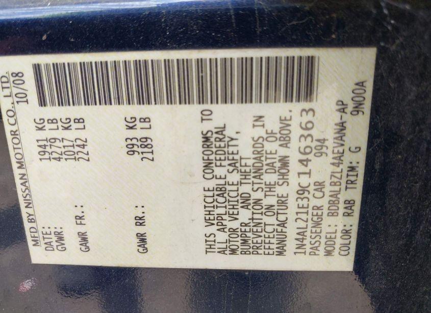 Photo 9 of 2009 Nissan Altima 2.5 S (VIN 1N4AL21E39C146363)