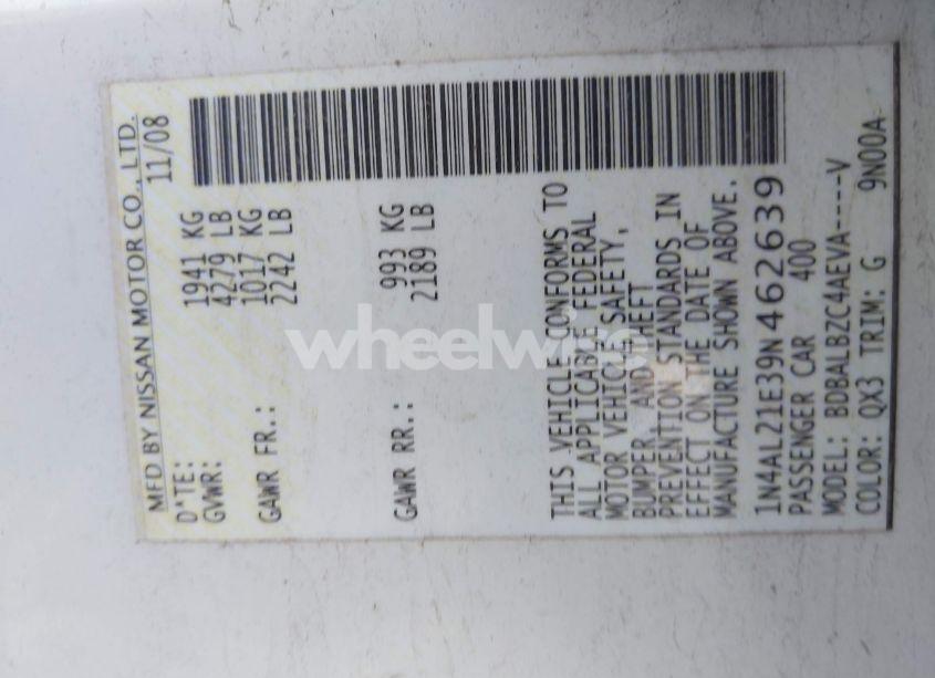 Photo 9 of 2009 Nissan Altima 2.5 S (VIN 1N4AL21E39N462639)