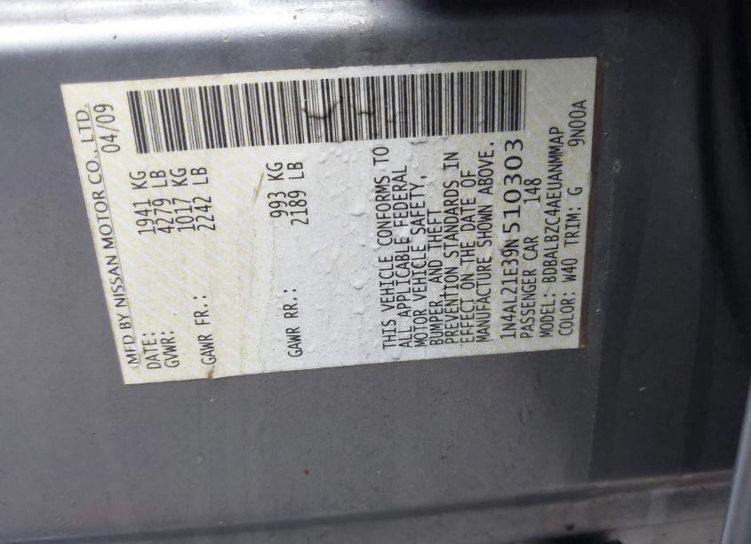 Photo 9 of 2009 Nissan Altima 2.5 S (VIN 1N4AL21E39N510303)