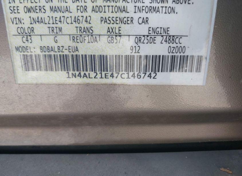 Photo 9 of 2007 Nissan Altima 2.5 S (VIN 1N4AL21E47C146742)