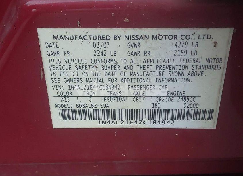 Photo 9 of 2007 Nissan Altima 2.5 S (VIN 1N4AL21E47C184942)