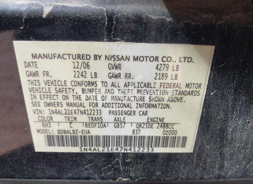 Photo 9 of 2007 Nissan Altima 2.5 S (VIN 1N4AL21E47N412233)