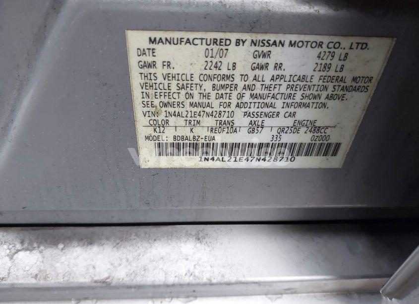 Photo 9 of 2007 Nissan Altima 2.5 S (VIN 1N4AL21E47N428710)