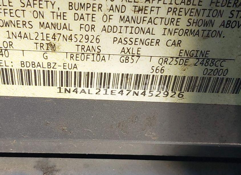 Photo 9 of 2007 Nissan Altima 2.5 S (VIN 1N4AL21E47N452926)