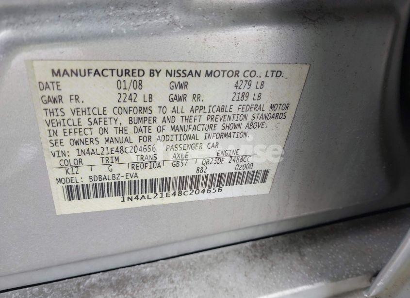 Photo 9 of 2008 Nissan Altima 2.5 S (VIN 1N4AL21E48C204656)