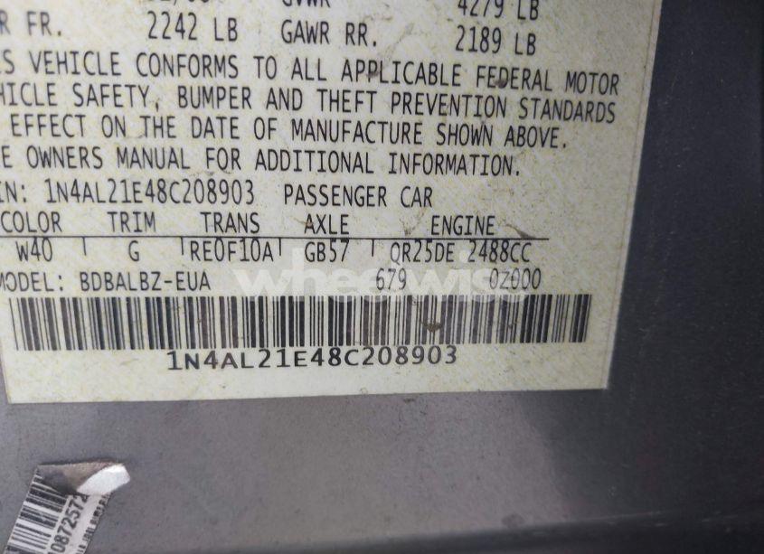 Photo 9 of 2008 Nissan Altima 2.5 S (VIN 1N4AL21E48C208903)