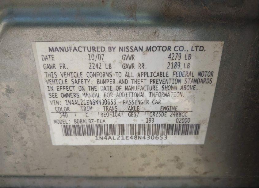Photo 9 of 2008 Nissan Altima 2.5 S (VIN 1N4AL21E48N430653)
