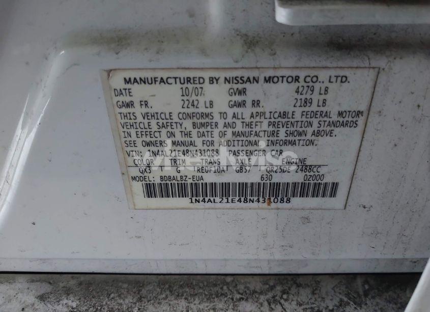 Photo 9 of 2008 Nissan Altima 2.5 S (VIN 1N4AL21E48N431088)