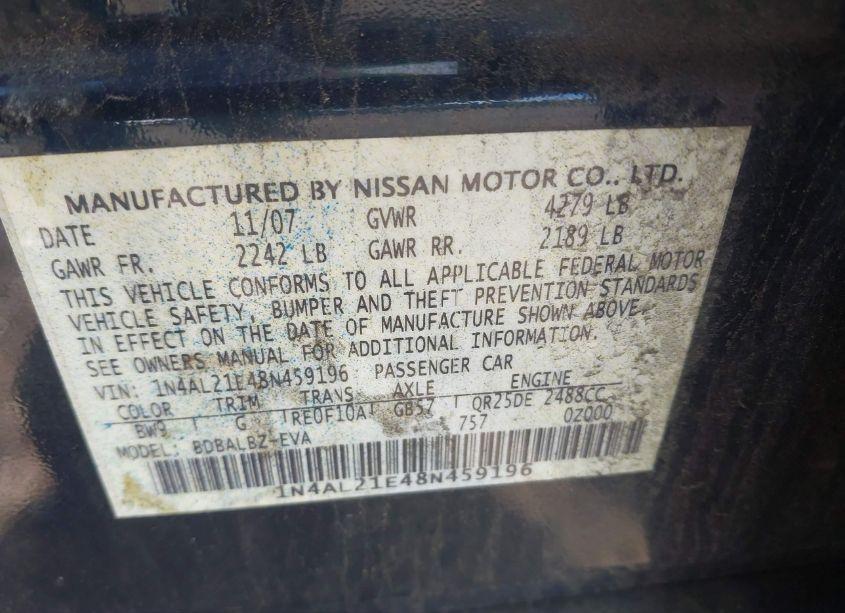 Photo 9 of 2008 Nissan Altima 2.5 S (VIN 1N4AL21E48N459196)