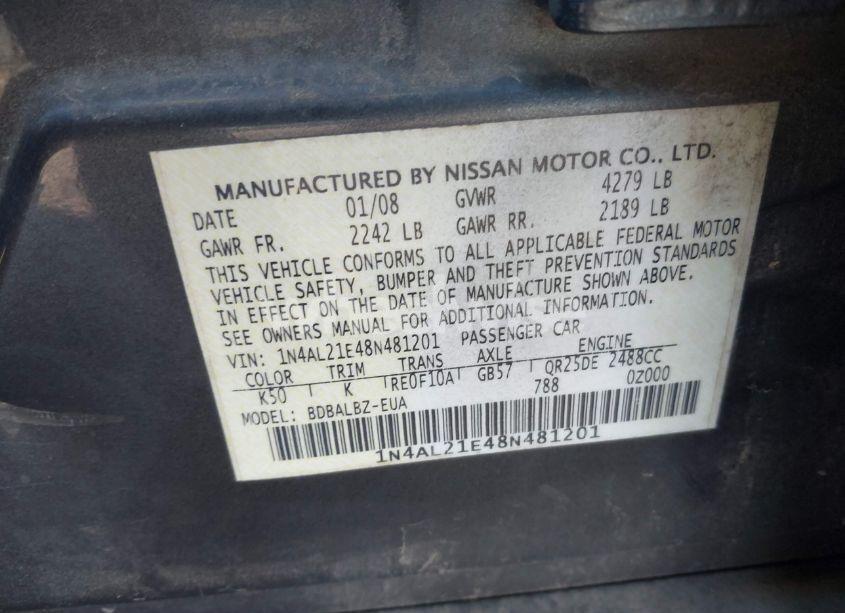 Photo 9 of 2008 Nissan Altima 2.5 S (VIN 1N4AL21E48N481201)