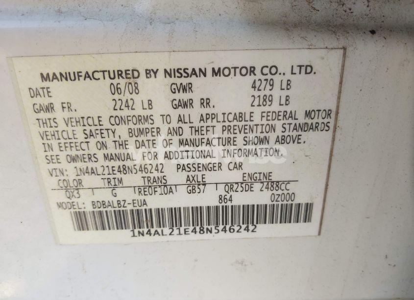 Photo 9 of 2008 Nissan Altima 2.5 S (VIN 1N4AL21E48N546242)