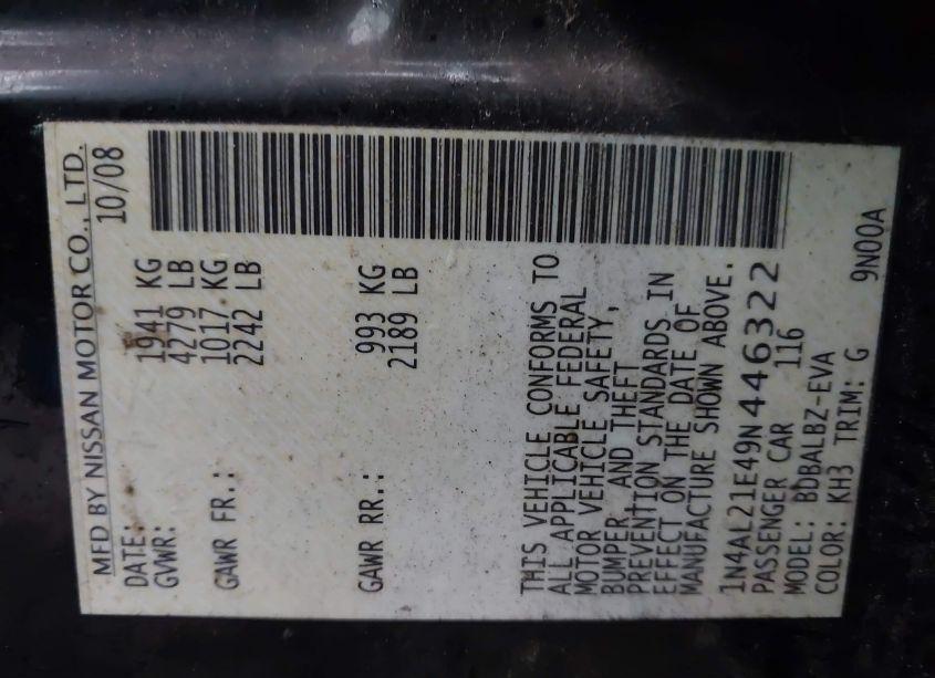 Photo 9 of 2009 Nissan Altima 2.5 S (VIN 1N4AL21E49N446322)