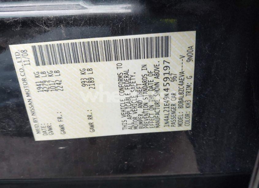 Photo 9 of 2009 Nissan Altima 2.5 S (VIN 1N4AL21E49N459197)