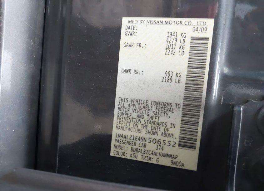 Photo 9 of 2009 Nissan Altima 2.5 S (VIN 1N4AL21E49N506552)