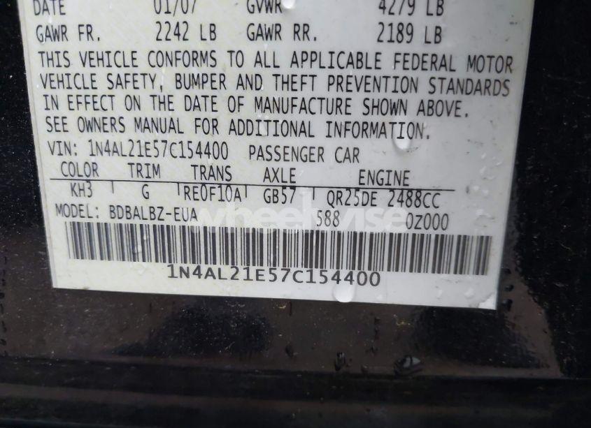 Photo 9 of 2007 Nissan Altima 2.5 S (VIN 1N4AL21E57C154400)