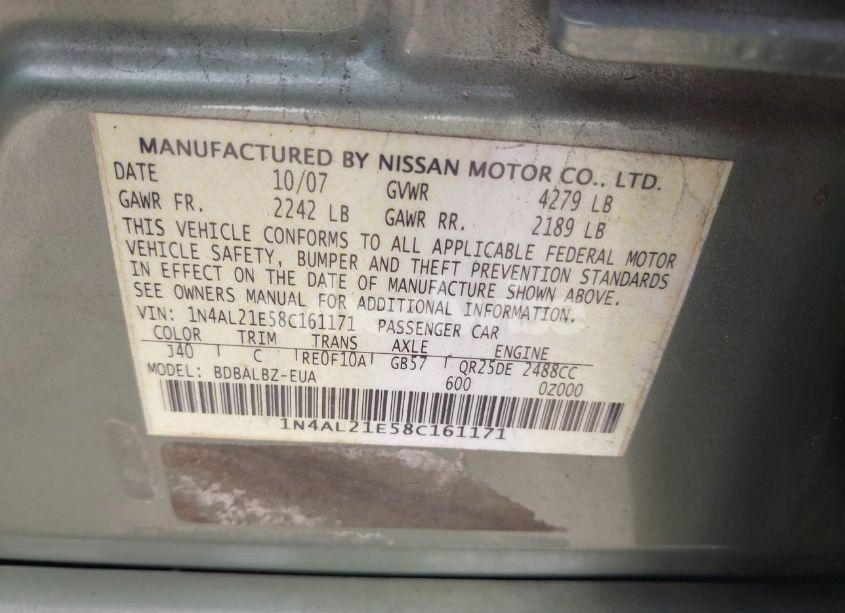 Photo 9 of 2008 Nissan Altima 2.5 S (VIN 1N4AL21E58C161171)