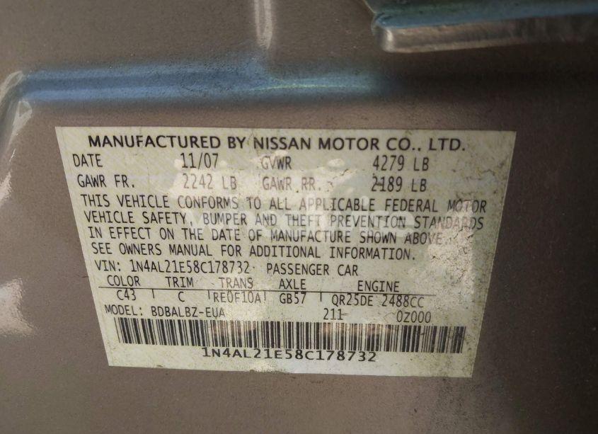 Photo 9 of 2008 Nissan Altima 2.5 S (VIN 1N4AL21E58C178732)