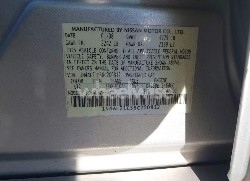 Photo 9 of 2008 Nissan Altima 2.5 S (VIN 1N4AL21E58C200812)