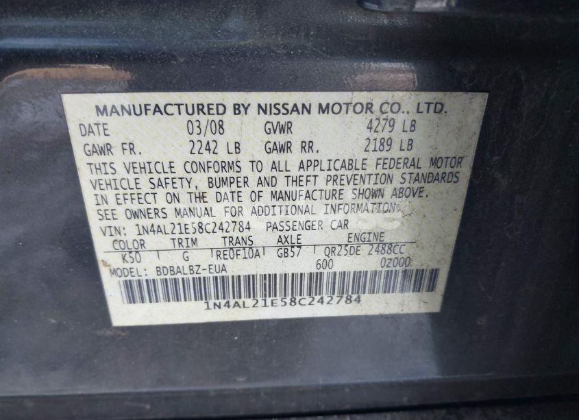 Photo 9 of 2008 Nissan Altima 2.5 S (VIN 1N4AL21E58C242784)