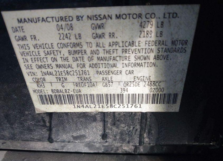 Photo 9 of 2008 Nissan Altima 2.5 S (VIN 1N4AL21E58C251761)