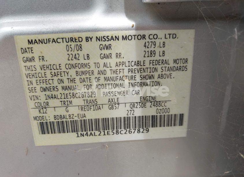 Photo 9 of 2008 Nissan Altima 2.5 S (VIN 1N4AL21E58C267829)