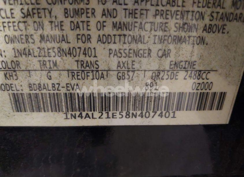 Photo 9 of 2008 Nissan Altima 2.5 S (VIN 1N4AL21E58N407401)