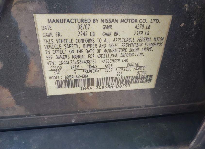 Photo 9 of 2008 Nissan Altima 2.5 S (VIN 1N4AL21E58N408791)