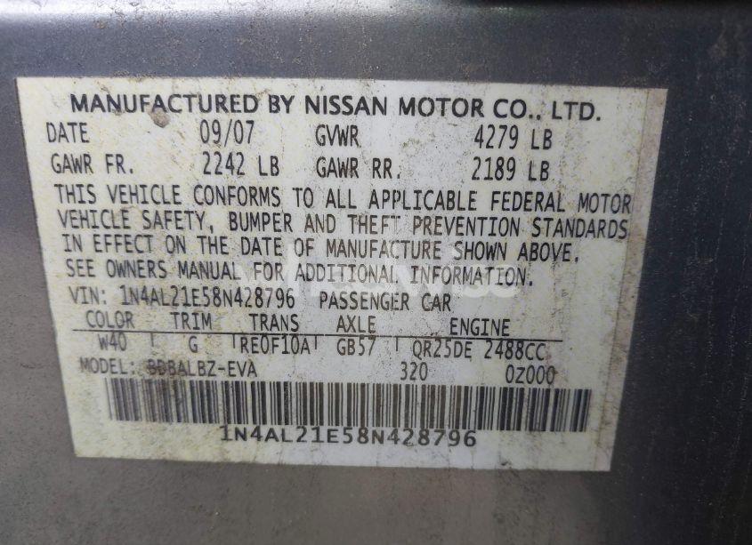 Photo 9 of 2008 Nissan Altima 2.5 S (VIN 1N4AL21E58N428796)