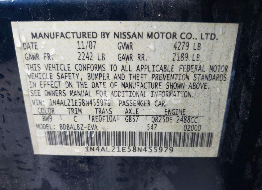 Photo 9 of 2008 Nissan Altima 2.5 S (VIN 1N4AL21E58N455979)