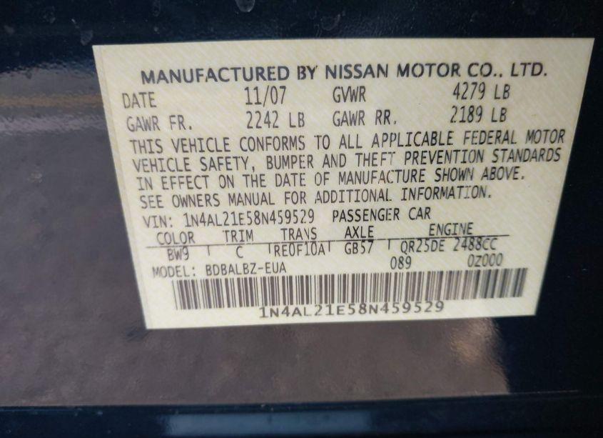 Photo 9 of 2008 Nissan Altima 2.5 S (VIN 1N4AL21E58N459529)