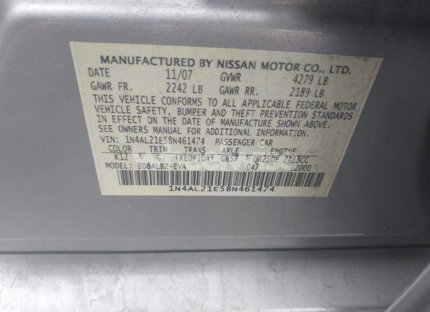 Photo 9 of 2008 Nissan Altima 2.5 S (VIN 1N4AL21E58N461474)