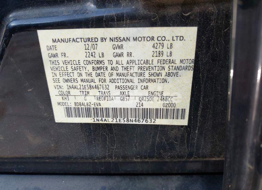 Photo 9 of 2008 Nissan Altima 2.5 S (VIN 1N4AL21E58N467632)