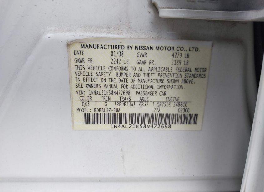 Photo 9 of 2008 Nissan Altima 2.5 S (VIN 1N4AL21E58N472698)