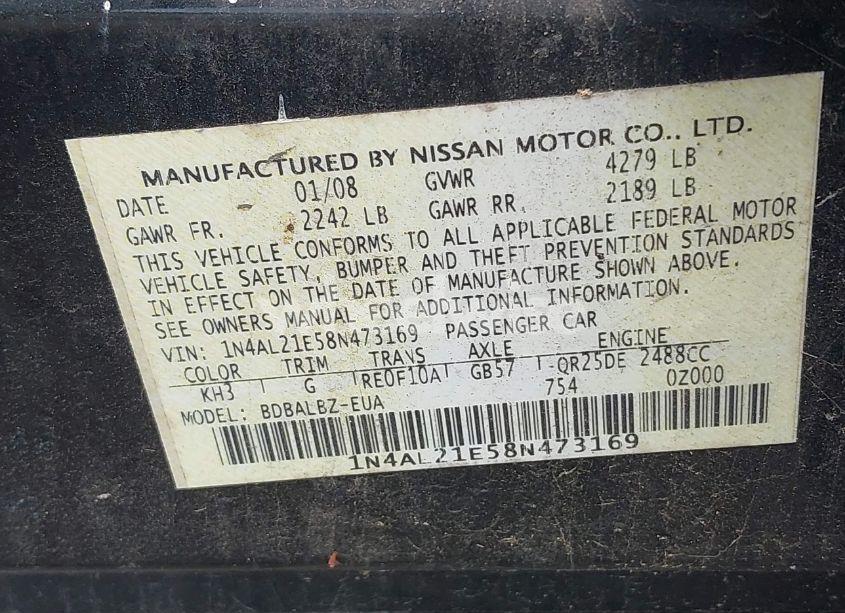 Photo 9 of 2008 Nissan Altima 2.5 S (VIN 1N4AL21E58N473169)