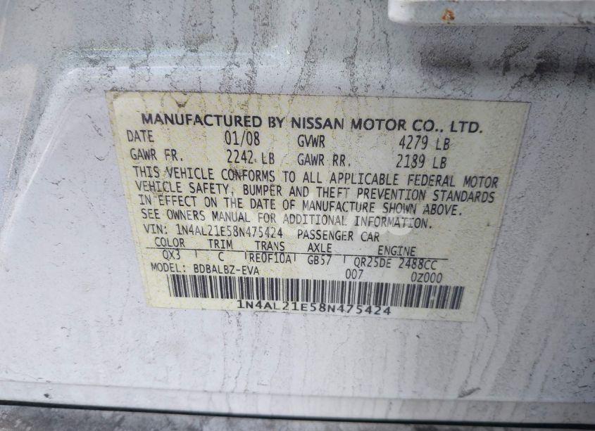 Photo 9 of 2008 Nissan Altima 2.5 S (VIN 1N4AL21E58N475424)