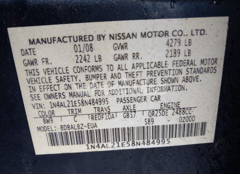 Photo 9 of 2008 Nissan Altima 2.5 S (VIN 1N4AL21E58N484995)