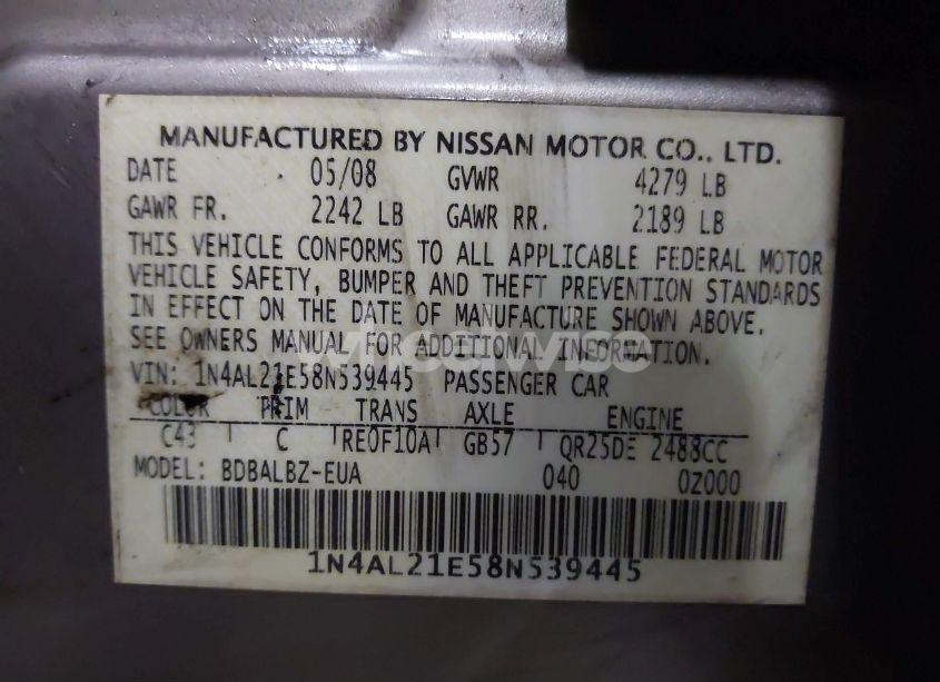 Photo 9 of 2008 Nissan Altima 2.5 S (VIN 1N4AL21E58N539445)