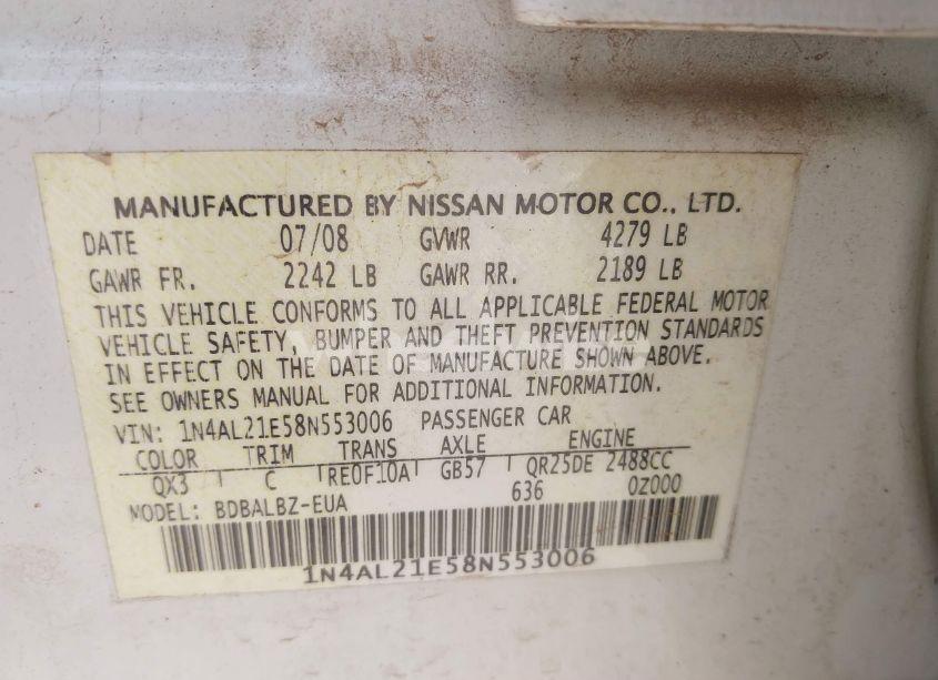 Photo 9 of 2008 Nissan Altima 2.5 S (VIN 1N4AL21E58N553006)