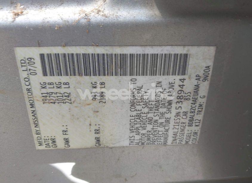 Photo 9 of 2009 Nissan Altima 2.5 S (VIN 1N4AL21E59N538944)