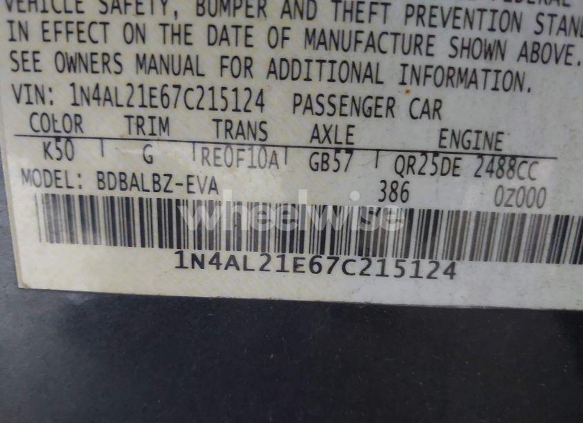 Photo 9 of 2007 Nissan Altima 2.5 S (VIN 1N4AL21E67C215124)