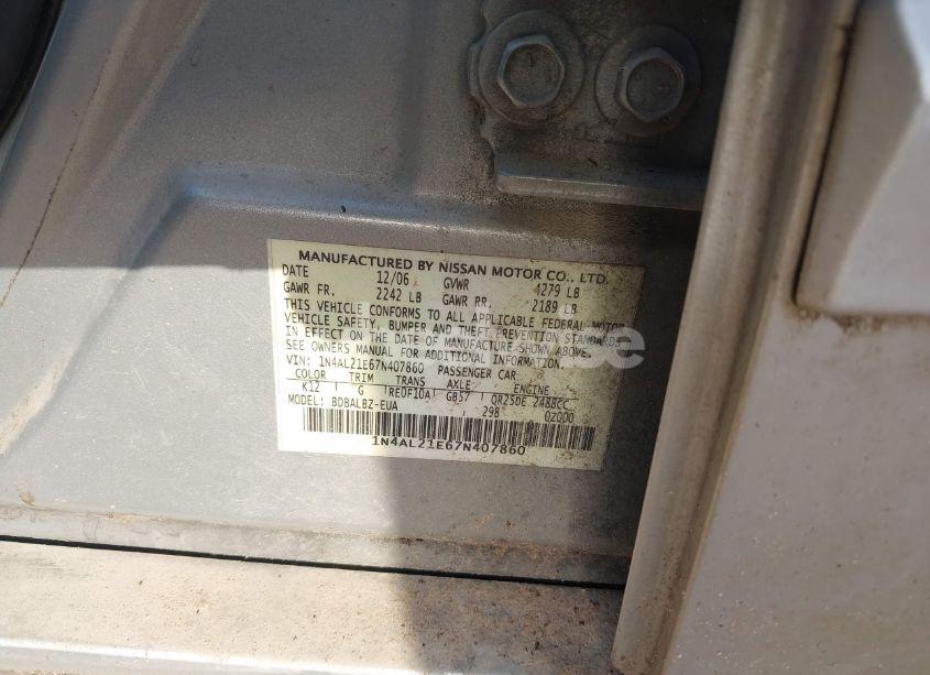 Photo 9 of 2007 Nissan Altima 2.5 S (VIN 1N4AL21E67N407860)