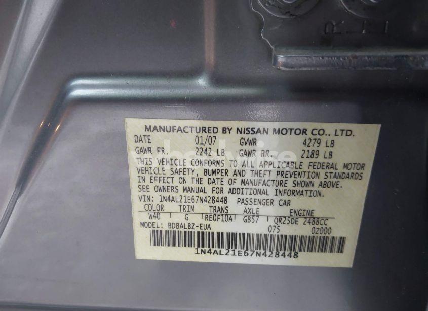 Photo 9 of 2007 Nissan Altima 2.5 S (VIN 1N4AL21E67N428448)