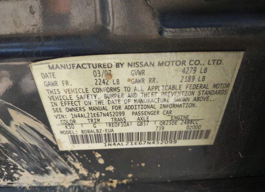 Photo 9 of 2007 Nissan Altima 2.5 S (VIN 1N4AL21E67N452099)