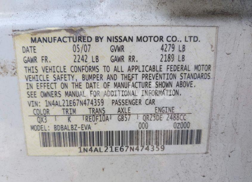 Photo 9 of 2007 Nissan Altima 2.5 S (VIN 1N4AL21E67N474359)