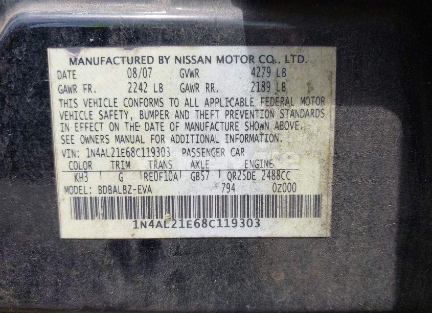 Photo 9 of 2008 Nissan Altima 2.5 S (VIN 1N4AL21E68C119303)