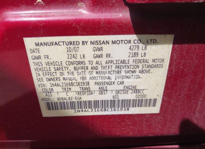 Photo 9 of 2008 Nissan Altima 2.5 S (VIN 1N4AL21E68C161938)