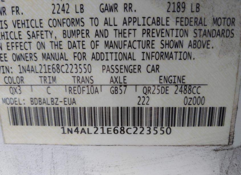 Photo 9 of 2008 Nissan Altima 2.5 S (VIN 1N4AL21E68C223550)