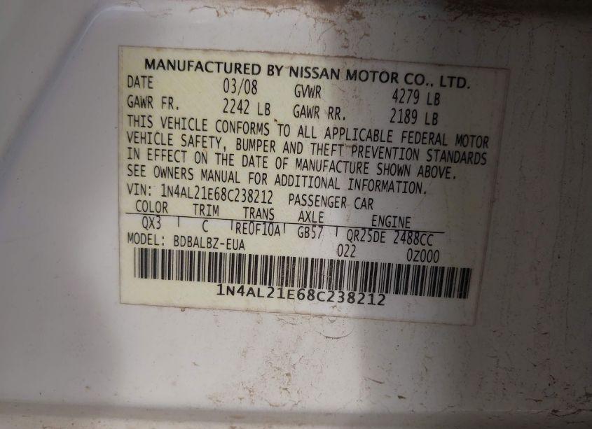 Photo 9 of 2008 Nissan Altima 2.5 S (VIN 1N4AL21E68C238212)