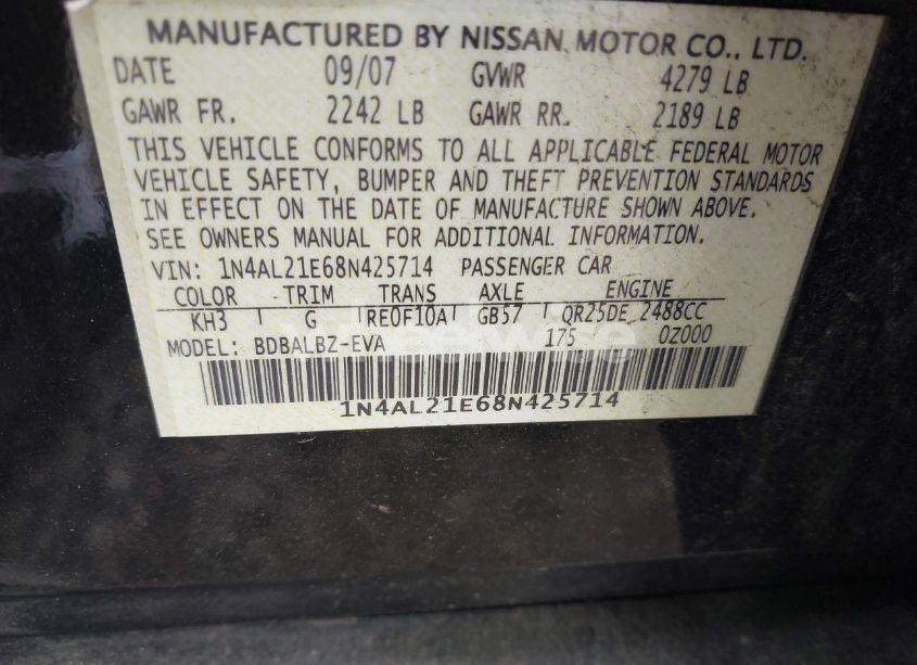Photo 9 of 2008 Nissan Altima 2.5 S (VIN 1N4AL21E68N425714)