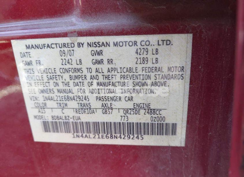 Photo 9 of 2008 Nissan Altima 2.5 S (VIN 1N4AL21E68N429245)